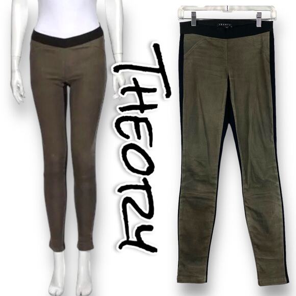 Theory Cullen Lamb Leather Stretch Twill Pants Womens Size 0 - Picture 1 of 11